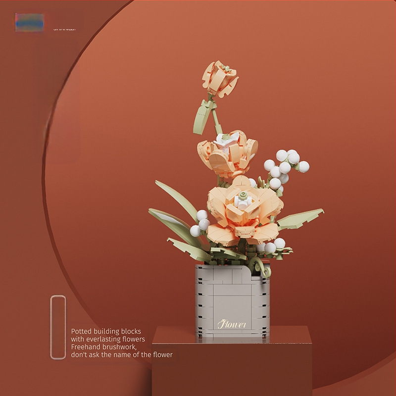 BALODY 21222 Rozā orchīdejas blokveids pušķis — ABS plastmasa, DIY komplekts, vairāk nekā 800 detaļu, vecums 7–14 gadi