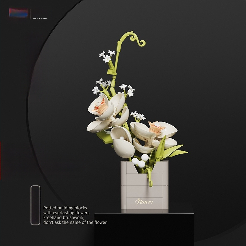 BALODY 21222 Rozā orchīdejas blokveids pušķis — ABS plastmasa, DIY komplekts, vairāk nekā 800 detaļu, vecums 7–14 gadi