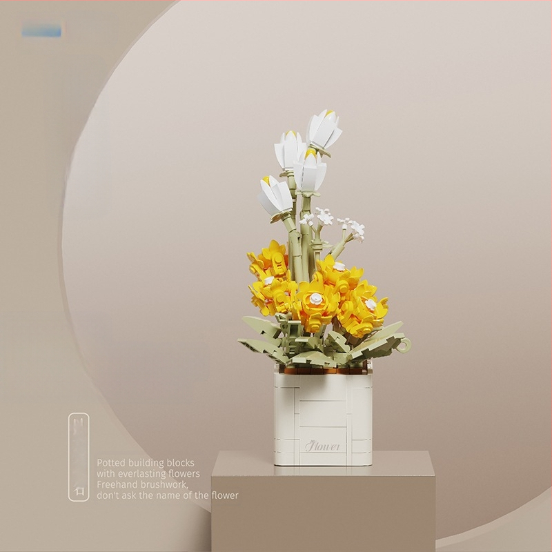 BALODY 21222 Rozā orchīdejas blokveids pušķis — ABS plastmasa, DIY komplekts, vairāk nekā 800 detaļu, vecums 7–14 gadi