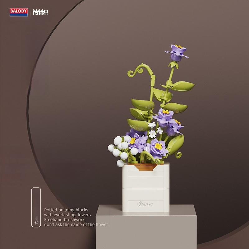 BALODY 21222 Rozā orchīdejas blokveids pušķis — ABS plastmasa, DIY komplekts, vairāk nekā 800 detaļu, vecums 7–14 gadi