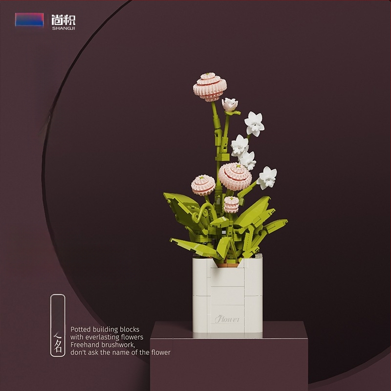 BALODY 21222 Rozā orchīdejas blokveids pušķis — ABS plastmasa, DIY komplekts, vairāk nekā 800 detaļu, vecums 7–14 gadi