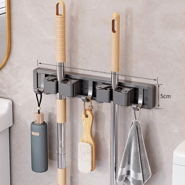 Zidni držač za mop i metlu | aluminij tipa kosmos | nosivost 10 kg | oksidacijski postupak | završni oksidacijski sloj | lagani luksuzni stil