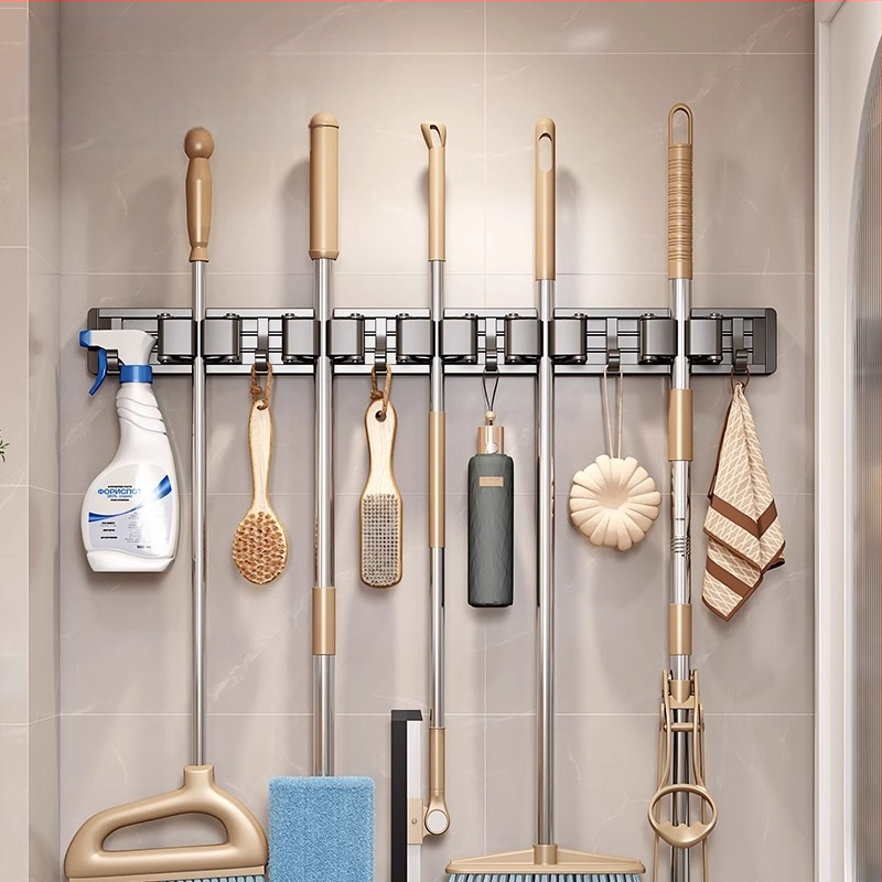 Zidni držač za mop i metlu | aluminij tipa kosmos | nosivost 10 kg | oksidacijski postupak | završni oksidacijski sloj | lagani luksuzni stil