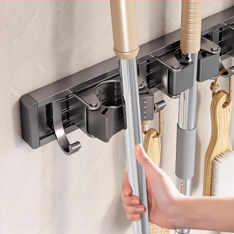 Zidni držač za mop i metlu | aluminij tipa kosmos | nosivost 10 kg | oksidacijski postupak | završni oksidacijski sloj | lagani luksuzni stil