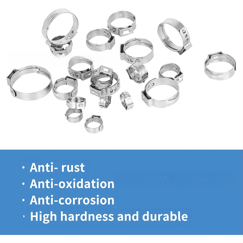 Weijie beskrajna stezaljka od nehrđajućeg čelika – jednostrani naušnica prsten, nominalni promjer 5–28.6, promjer pričvršćivanja 5–28.6, raspon primjene 7–21