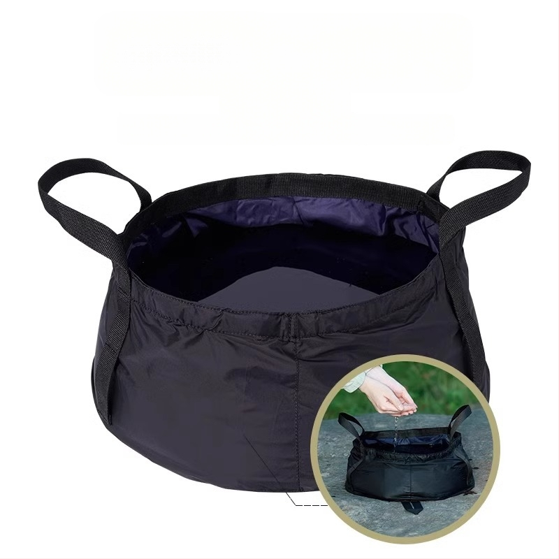 Nešiojamos sulankstomos vandens baseinas kelionėms ir laukei; medžiaga: jautienos sausgyslės audinys; atsparus vandeniui audinys; talpa 8,5 L; logotipo spausdinimas