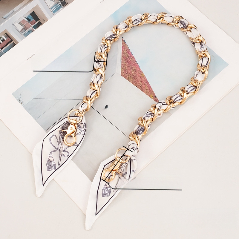 Weiqi metalinė peties juosta su dryžių raštu, austas šilko šalikė dekoracija ir ilga plėtimo grandinė maišui