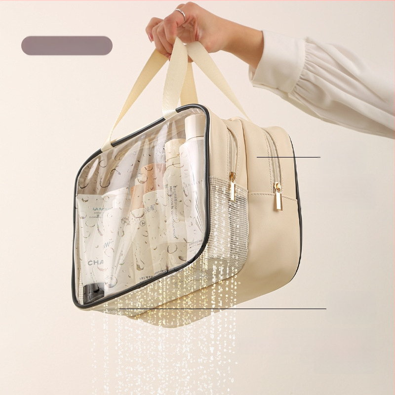 Anqin kelioninė kosmetinė krepšys – daugiafunkcinis, PU medžiaga, šiuolaikinio minimalistinio stiliaus, sausas–drėgnas atskyrimas, kelionėms