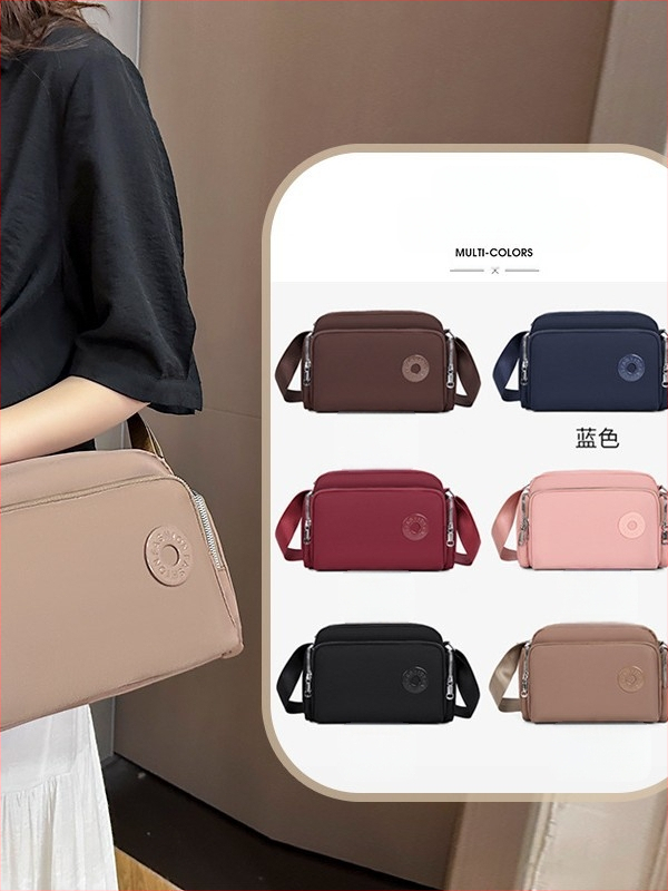 Dámska nylonová taška cez rameno s viacerými priečinkami, veľká kapacita, zips, polyesterová podšívka