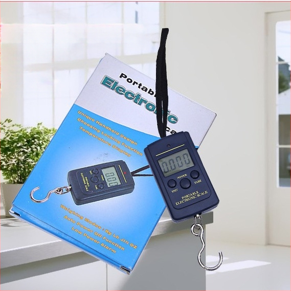 Nešiojamos elektroninės svarstyklės bagažui ir žvejybai, Hengte NS-5, diapazonas 10 g–40 kg, LCD su mėlyna apšvietimu, maitinimas 2×AAA