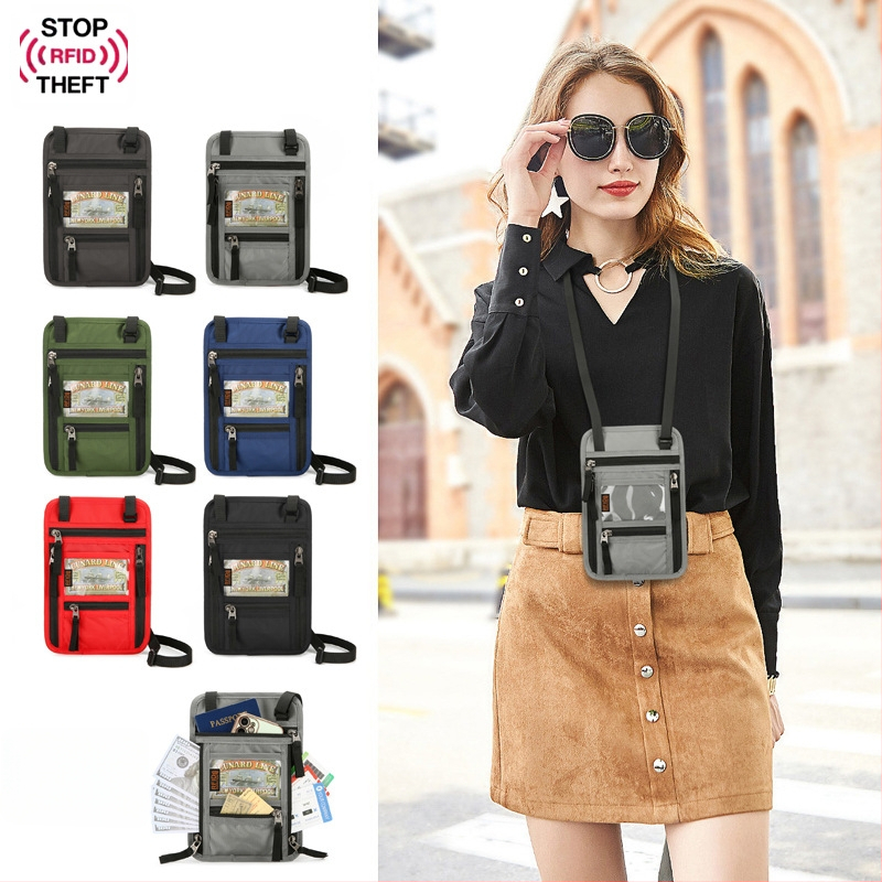 Pase ir dokumentų laikiklis su pečių diržu — Oxford audinys, poliesterio įdaila, vieno tono dizainas, unisex