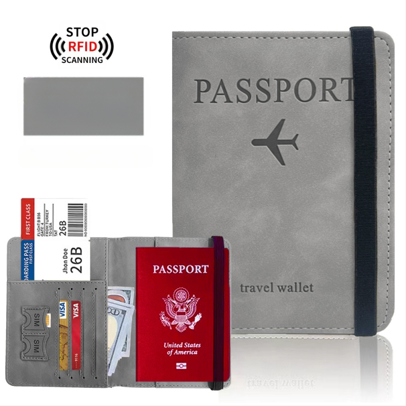 Pasas dėklas su RFID apsauga — PU oda, daugiafunkcinė paso rankinė su SIM kortelės kišene ir kortelių kišene
