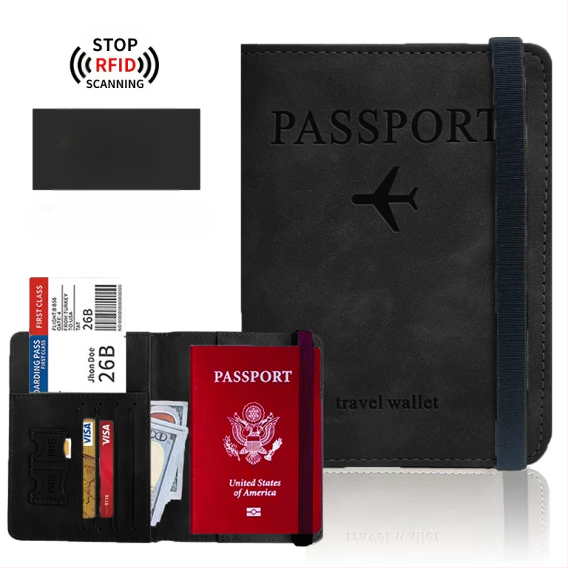 Pasas dėklas su RFID apsauga — PU oda, daugiafunkcinė paso rankinė su SIM kortelės kišene ir kortelių kišene