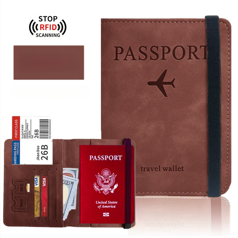 Pasas dėklas su RFID apsauga — PU oda, daugiafunkcinė paso rankinė su SIM kortelės kišene ir kortelių kišene
