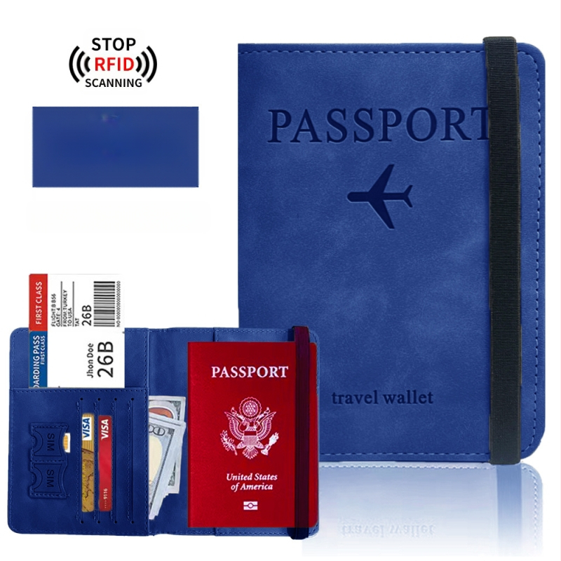 Pasas dėklas su RFID apsauga — PU oda, daugiafunkcinė paso rankinė su SIM kortelės kišene ir kortelių kišene
