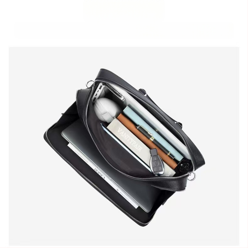 Мъжка кожена кръстосана чанта, урбан стил, полиестерна облицовка, пролет 2025, за бизнес пътувания