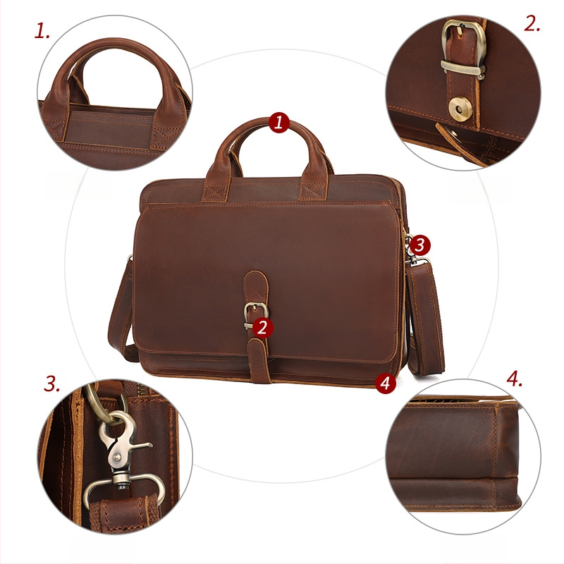 Vīriešu soma - īsta āda, horizontāla biznesa soma, piemērota 15,6 collu klēpjdatoram, rāvējslēdzēja aizdare, iekšējās kabatas klēpjdatoram, telefonam un ID