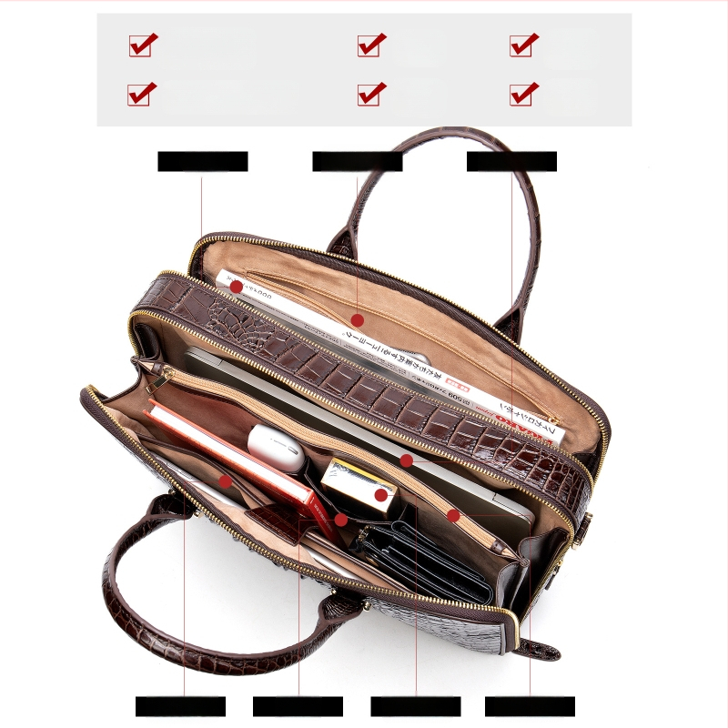 Verslo rankinė iš natūralios odos su krokodilišku raštu, pirmojo sluoksnio karvės odos, poliesterio pamušalas, atspari dėvėjimui
