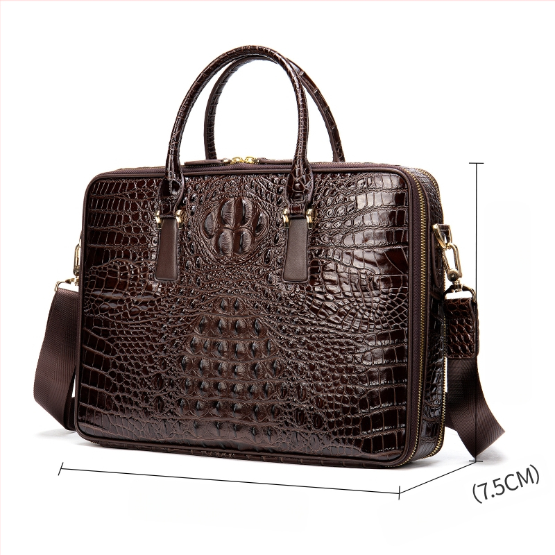 Verslo rankinė iš natūralios odos su krokodilišku raštu, pirmojo sluoksnio karvės odos, poliesterio pamušalas, atspari dėvėjimui