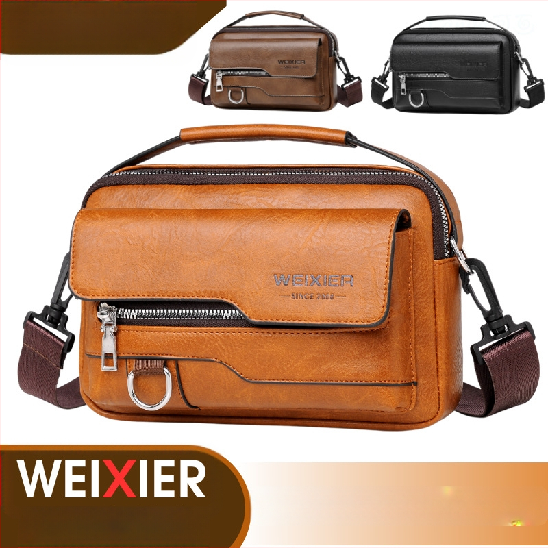 Мъжка чанта през рамо от PU кожа, водоустойчива, марка WEIXIER, подходяща за 8-инчов лаптоп
