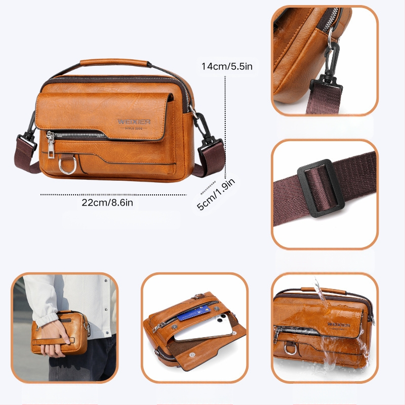 Мъжка чанта през рамо от PU кожа, водоустойчива, марка WEIXIER, подходяща за 8-инчов лаптоп