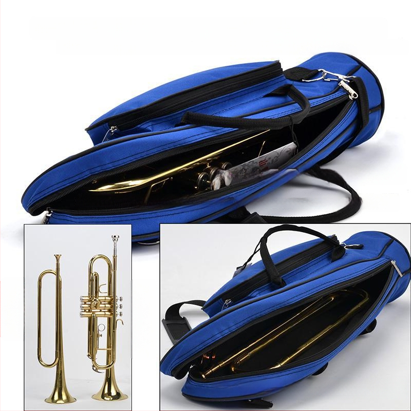 Чанта за музикален инструмент за тромпет с Oxford плат, водоустойчива, извита презрамка за рамо, изпъкнал външен джоб, подплата от нетъкан текстил