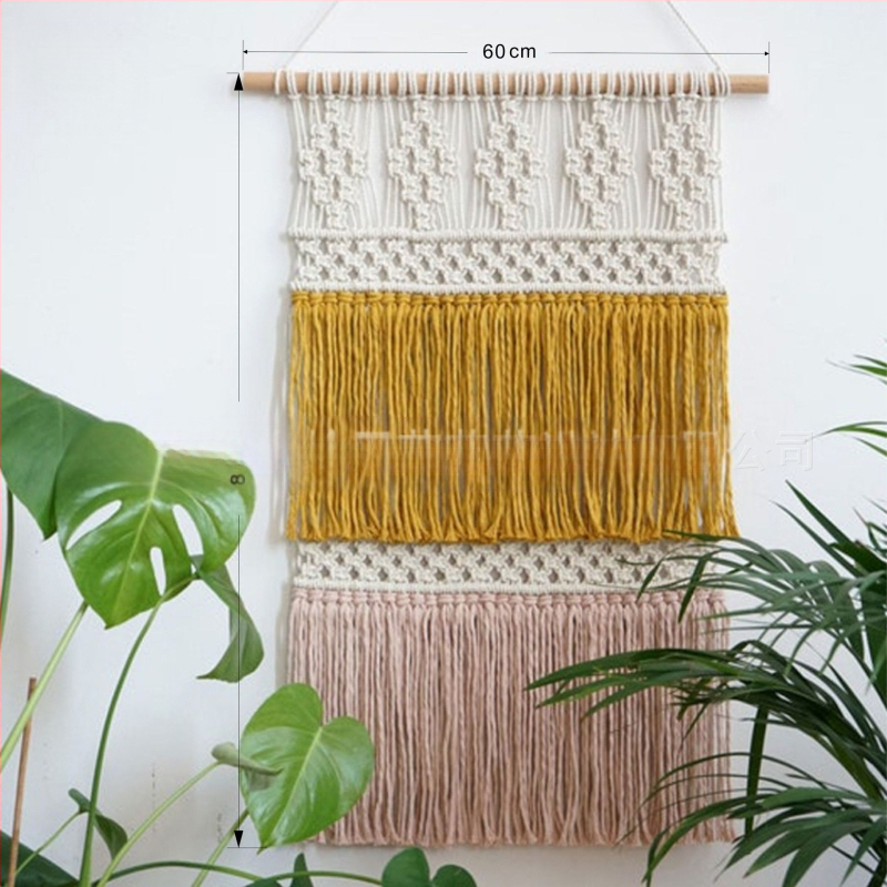 Гоблен за стена в бохемски стил, ръчно тъкан памук, правоъгълна форма с ивици, подходящ за дневна, антре и спалня