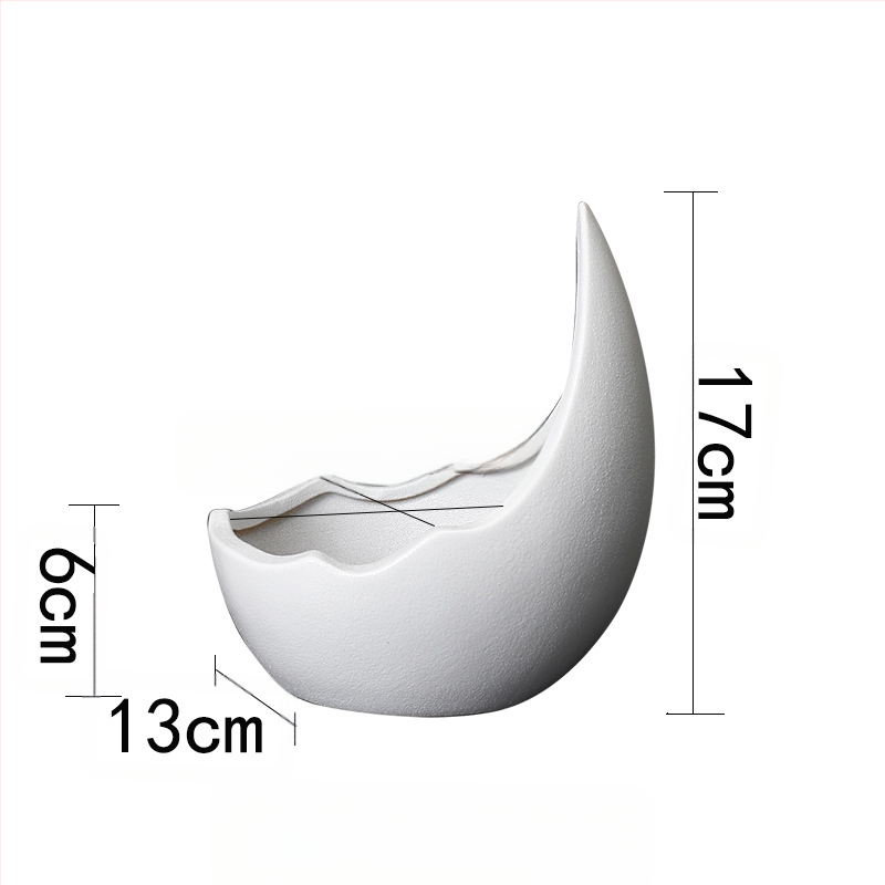 Vas ceramic pentru suculente, formă semilună, stil simplu și modern, lucrat manual