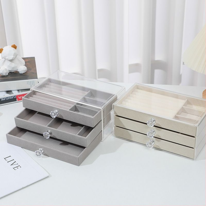 Akrilinė juvelyrinių dėžuė su kelių skyrių stalčiais, skaidri laikymo vieta ant makiažo stalo, dulkių apsauga, antioksidacija