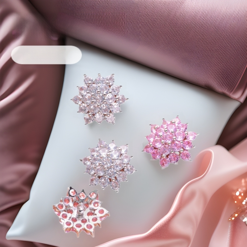 Variniai mygtukai su cirkonų įdėklais – drabužiams, rankų siuvami, metalinis dekoratyvinis užsegimas