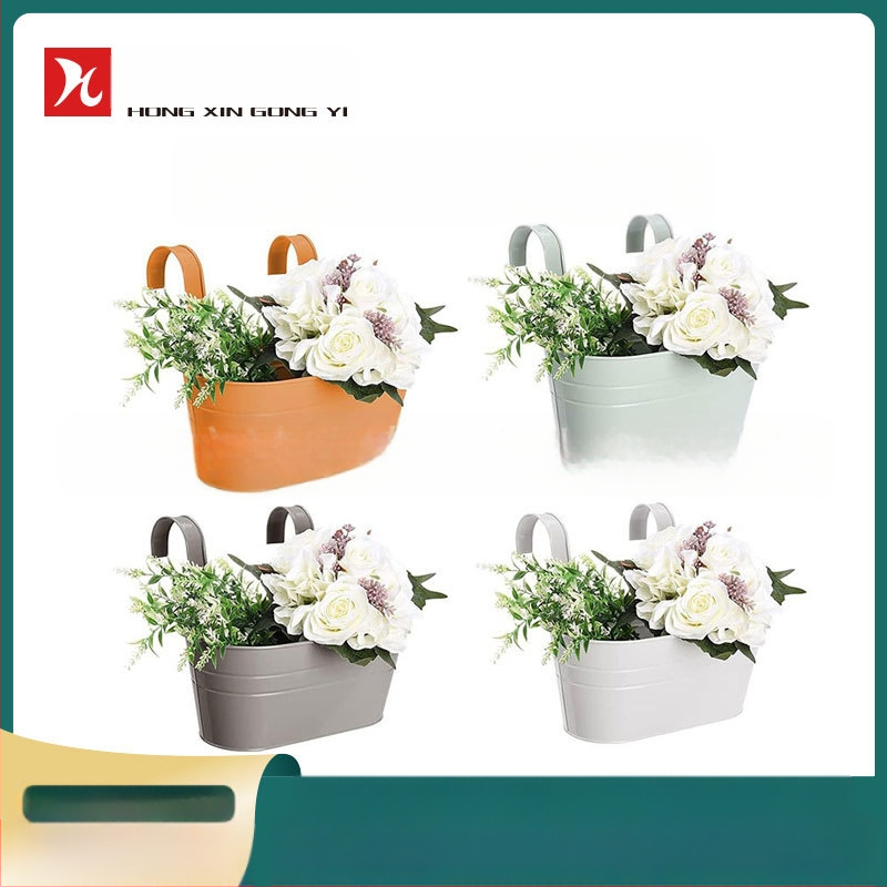 Ovalo formos metalo pakabinamas kibiras gėlėms, dažytas paviršius, Hongxin ženklas