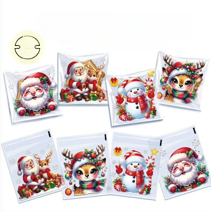 Samoljepljiva božićna darovna vrećica s karikaturalnim motívom, premium dojam (Materijali: OPP + PET + CPP; Namjena: skladištenje i pakiranje nakita; Značka: Kega)