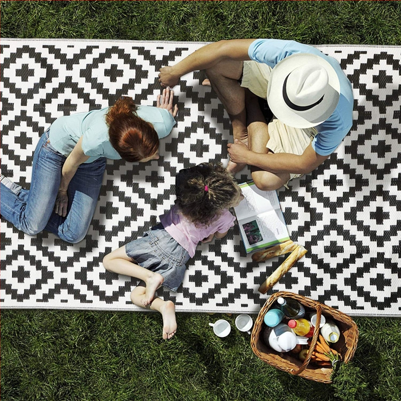 Jacquard piknika paklājs – viegli tīrāms, mitrumizturīgs, no PP auduma, dvigubai izmantošanai – kempingam un balkona terasei