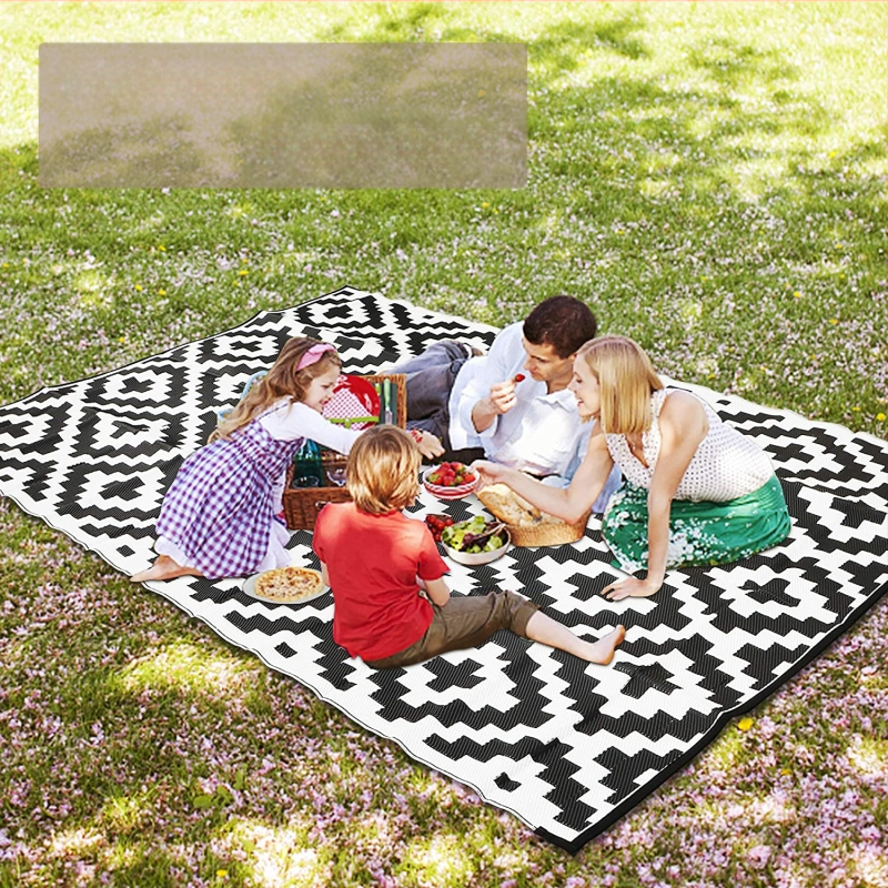Jacquard piknika paklājs – viegli tīrāms, mitrumizturīgs, no PP auduma, dvigubai izmantošanai – kempingam un balkona terasei