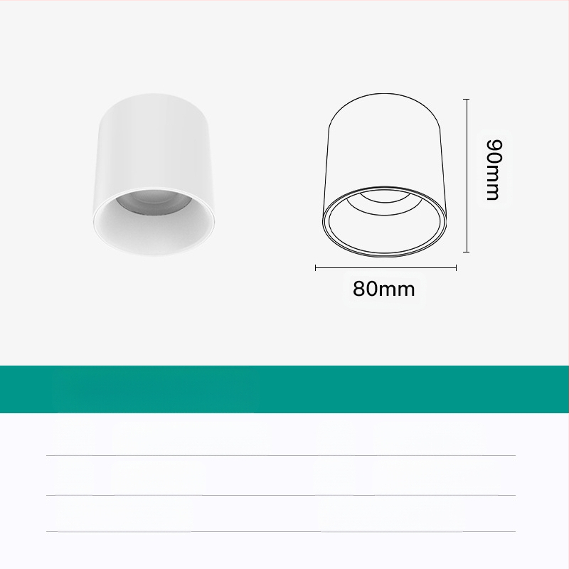 Apaļš LED downlight, virsmas uzstādīts, bez atspīduma, CRI ≥90, 3000–6500K