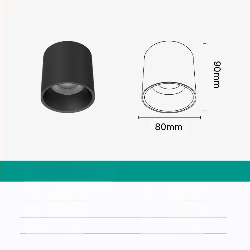 Apaļš LED downlight, virsmas uzstādīts, bez atspīduma, CRI ≥90, 3000–6500K