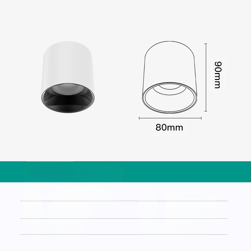 Apaļš LED downlight, virsmas uzstādīts, bez atspīduma, CRI ≥90, 3000–6500K