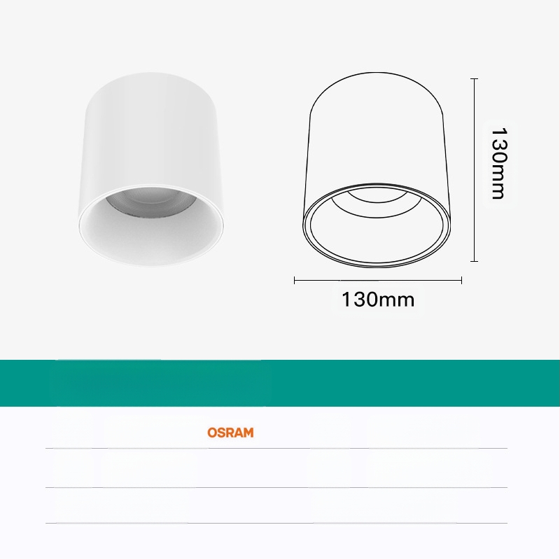 Apaļš LED downlight, virsmas uzstādīts, bez atspīduma, CRI ≥90, 3000–6500K