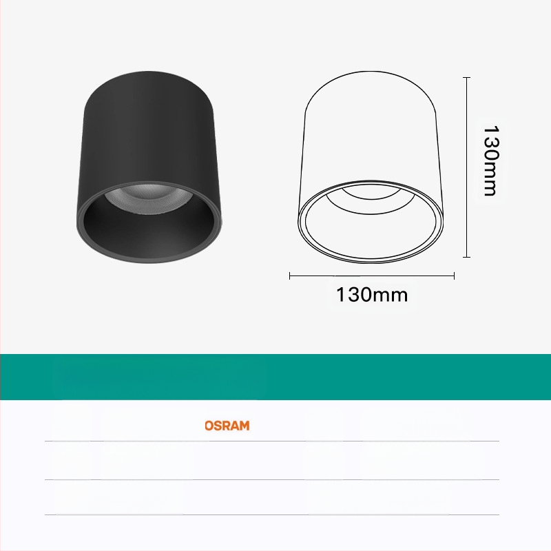 Apaļš LED downlight, virsmas uzstādīts, bez atspīduma, CRI ≥90, 3000–6500K