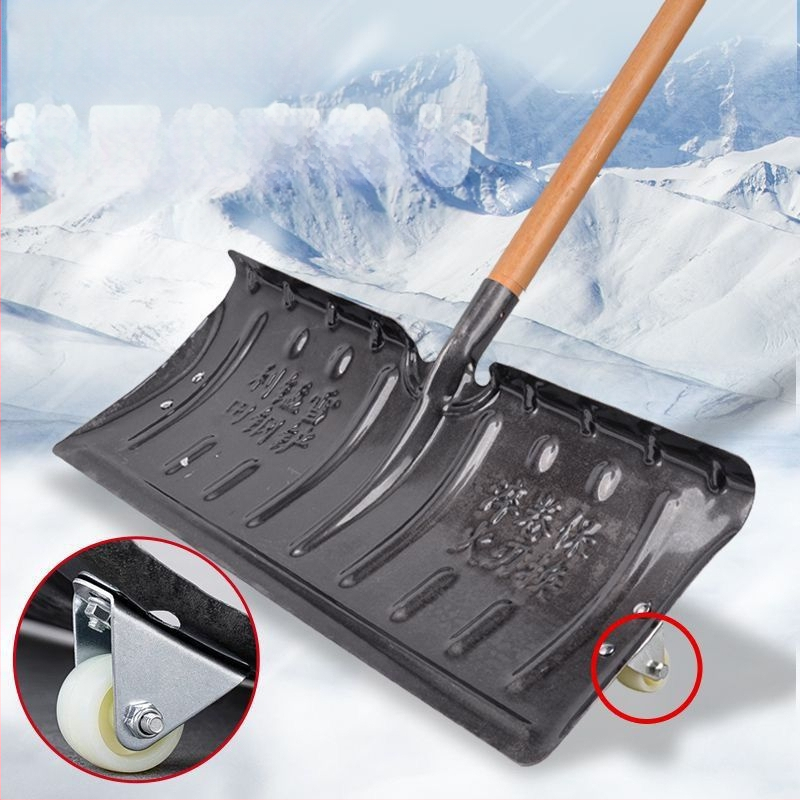 Manganio plieno viengabė sniego šluota, vienguba konstrukcija, kalintas kraštas, su ratuku, lauko sniego šalinimui