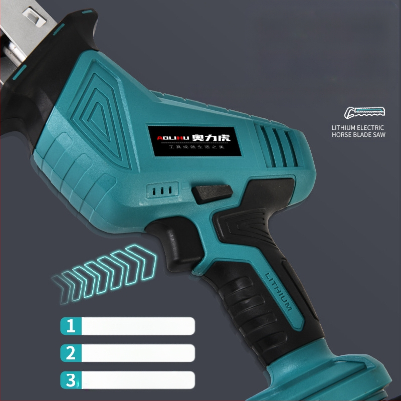 Реципрочен трион с литиева акумулаторна батерия, 21V; за рязане на дърво, метал и пластмаса; включва зарядно и нож за трион