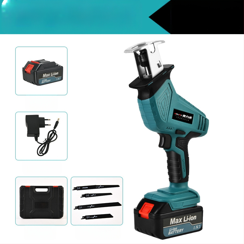 Реципрочен трион с литиева акумулаторна батерия, 21V; за рязане на дърво, метал и пластмаса; включва зарядно и нож за трион