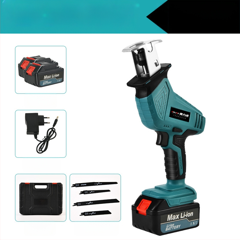 Реципрочен трион с литиева акумулаторна батерия, 21V; за рязане на дърво, метал и пластмаса; включва зарядно и нож за трион