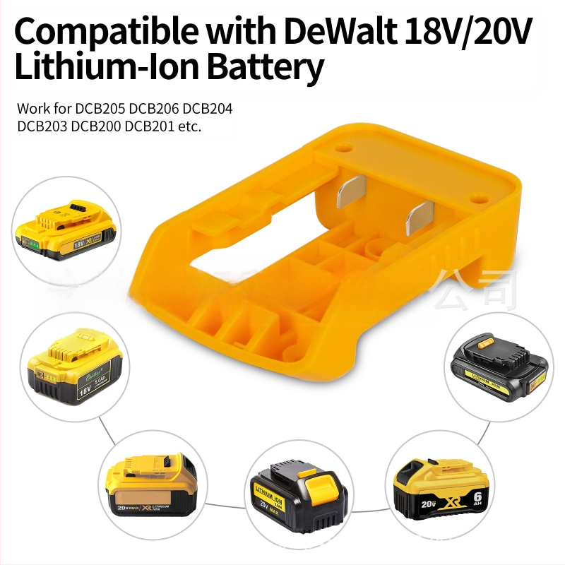 USB modelis suderinamas su DeWalt 18V Li-ion baterija — laikiklio pagrindas su sagtimi, keitiklis, 70 g