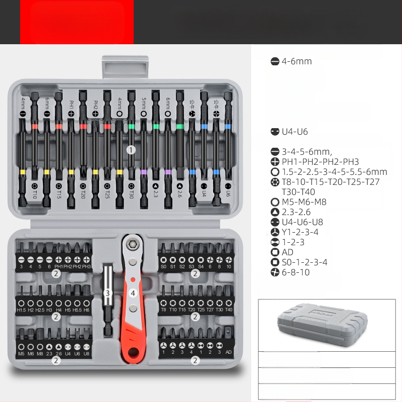 Veržtuvų rinkinys: daugiafunkcinis, su specialių formų Philips ir Torx bitais, laikiklis su sleeve, bitai iš anglinio plieno