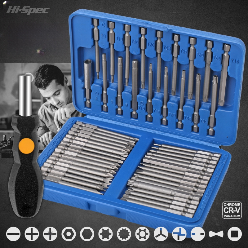 Veržtuvų rinkinys: daugiafunkcinis, su specialių formų Philips ir Torx bitais, laikiklis su sleeve, bitai iš anglinio plieno