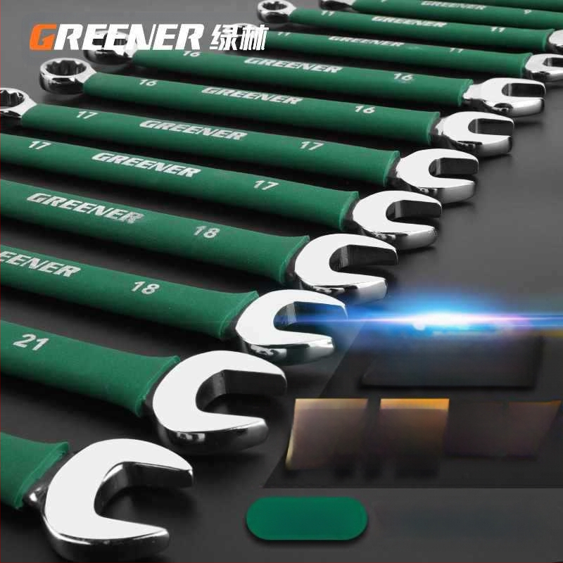 Комплект двуфункционални гаечни ключове с отворен край и шестограмен дизайн; изработени от хром-ванадий стомана.