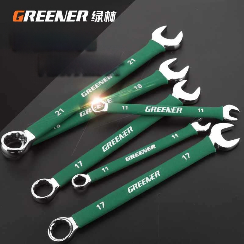 Комплект двуфункционални гаечни ключове с отворен край и шестограмен дизайн; изработени от хром-ванадий стомана.