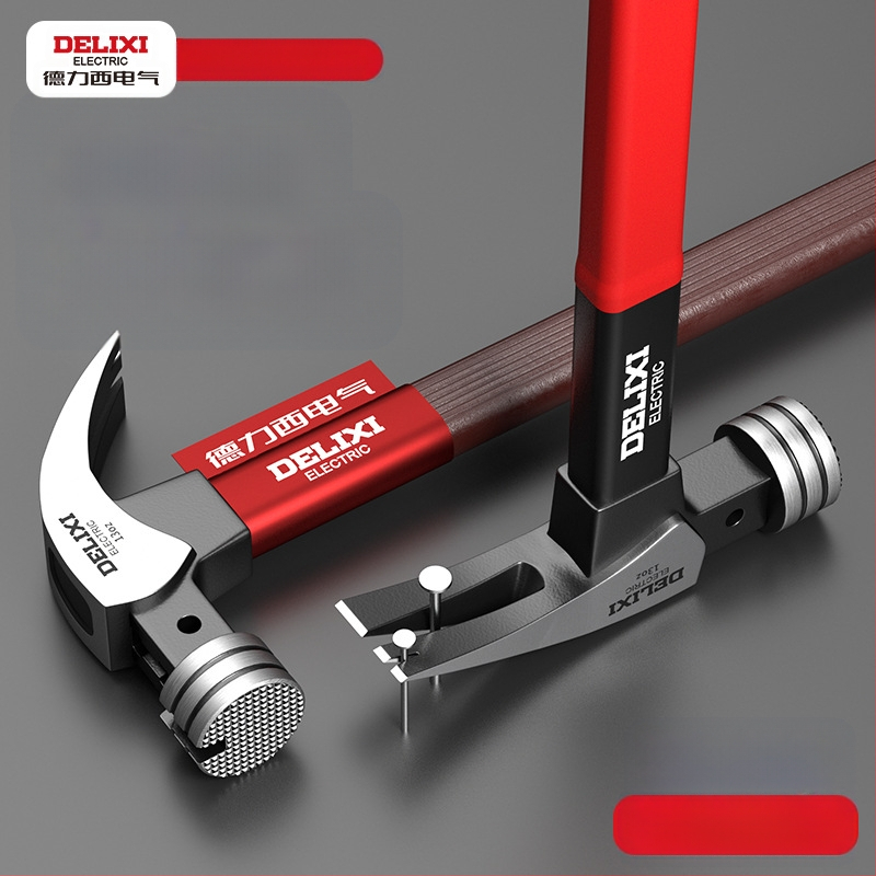 Delixi Electric nagų plaktukas su kandžiu – galva iš aukštos anglies plieno, izoliota plieninė rankena; skirtas stalių darbams; rankenos variantai: pluošto arba nerūdijančio plieno.