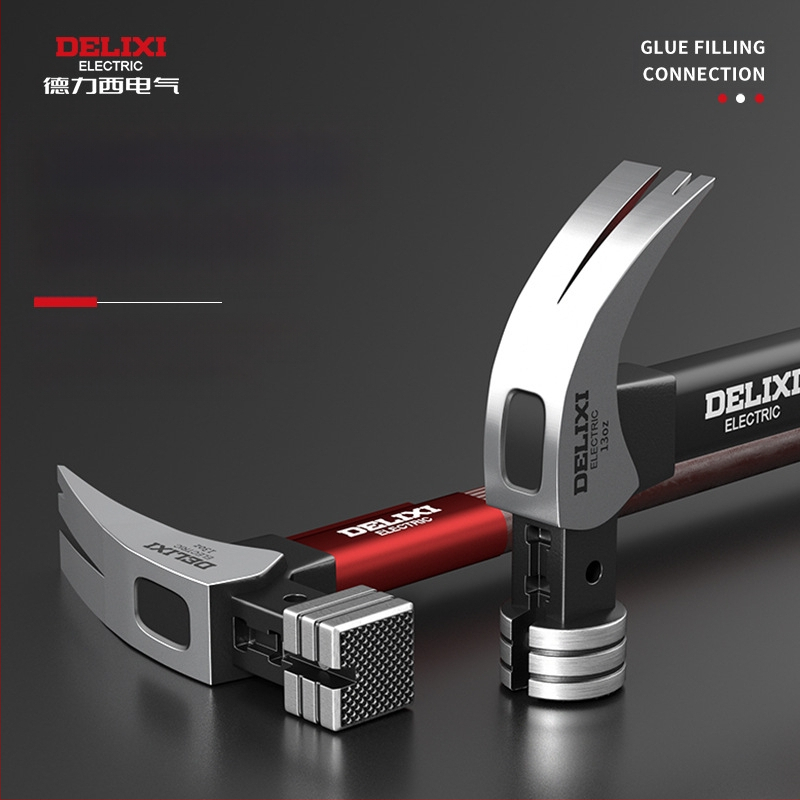 Delixi Electric nagų plaktukas su kandžiu – galva iš aukštos anglies plieno, izoliota plieninė rankena; skirtas stalių darbams; rankenos variantai: pluošto arba nerūdijančio plieno.